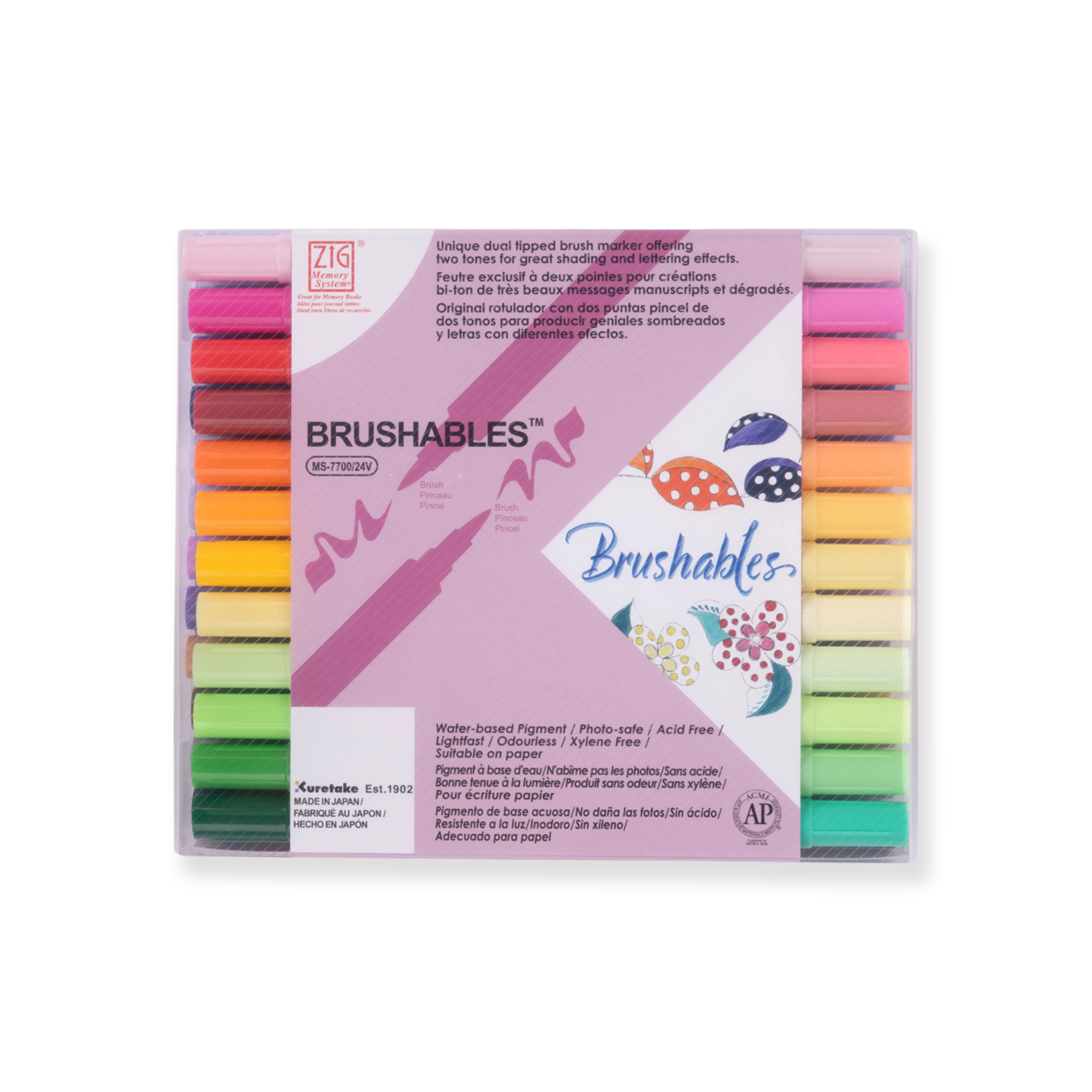 Kuretake Zig Brushables Brush Pen - 24 Colors Set