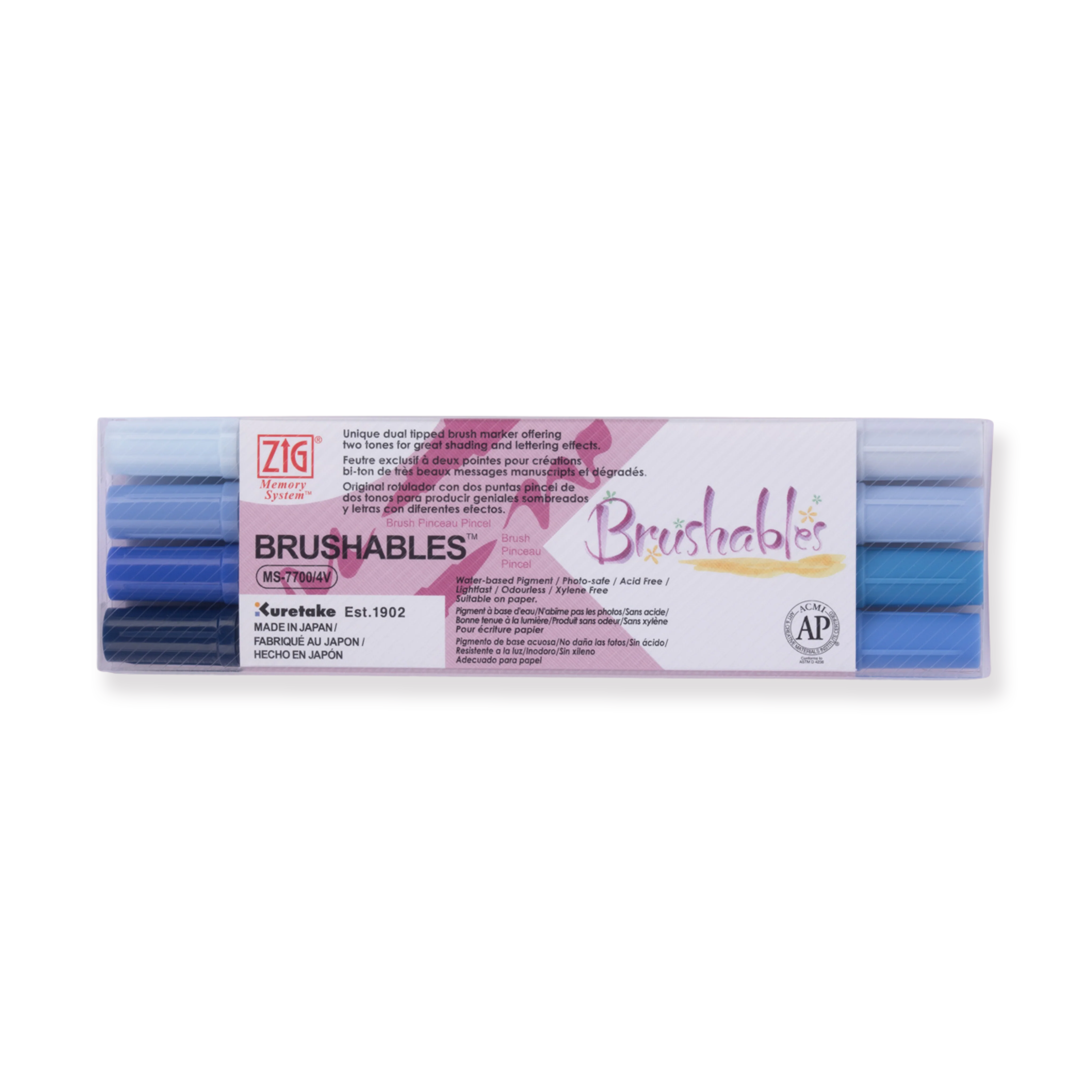 Kuretake Zig Brushables Brush Pen - 4 Colors Blue Set