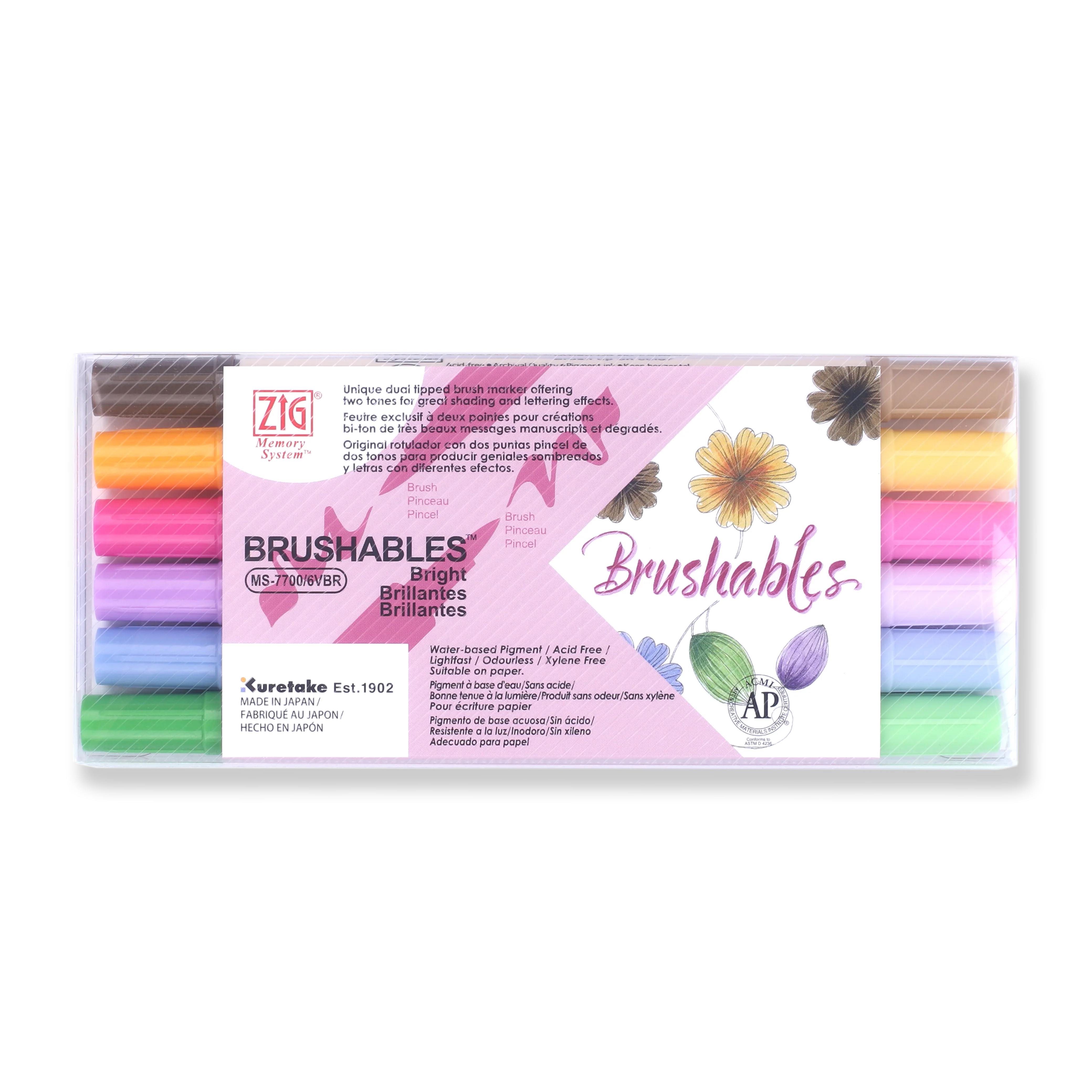 Kuretake ZIG Brushables Brush Pen - 6 Color Bright Set