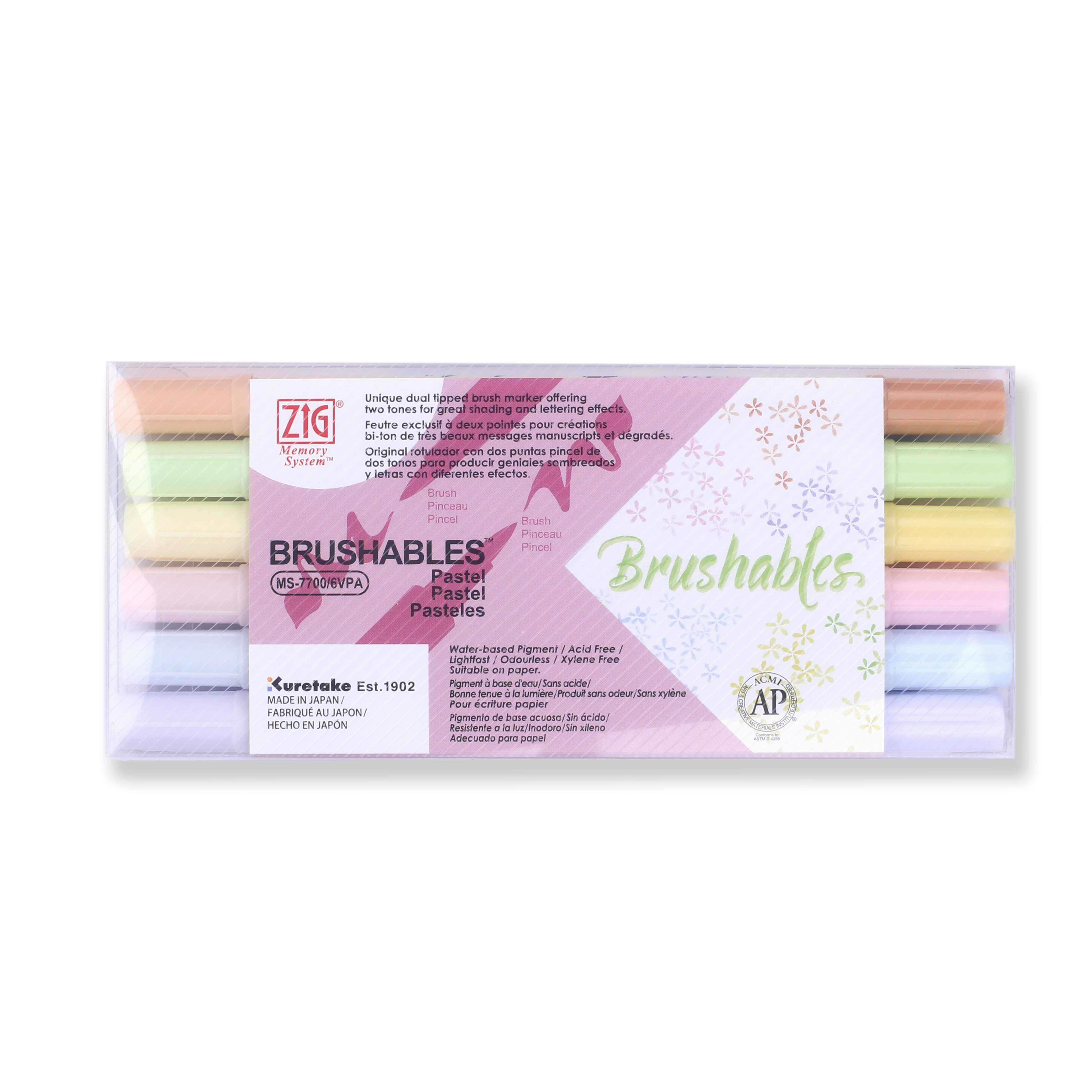 Kuretake ZIG Brushables Brush Pen - 6 Color Pastel Set