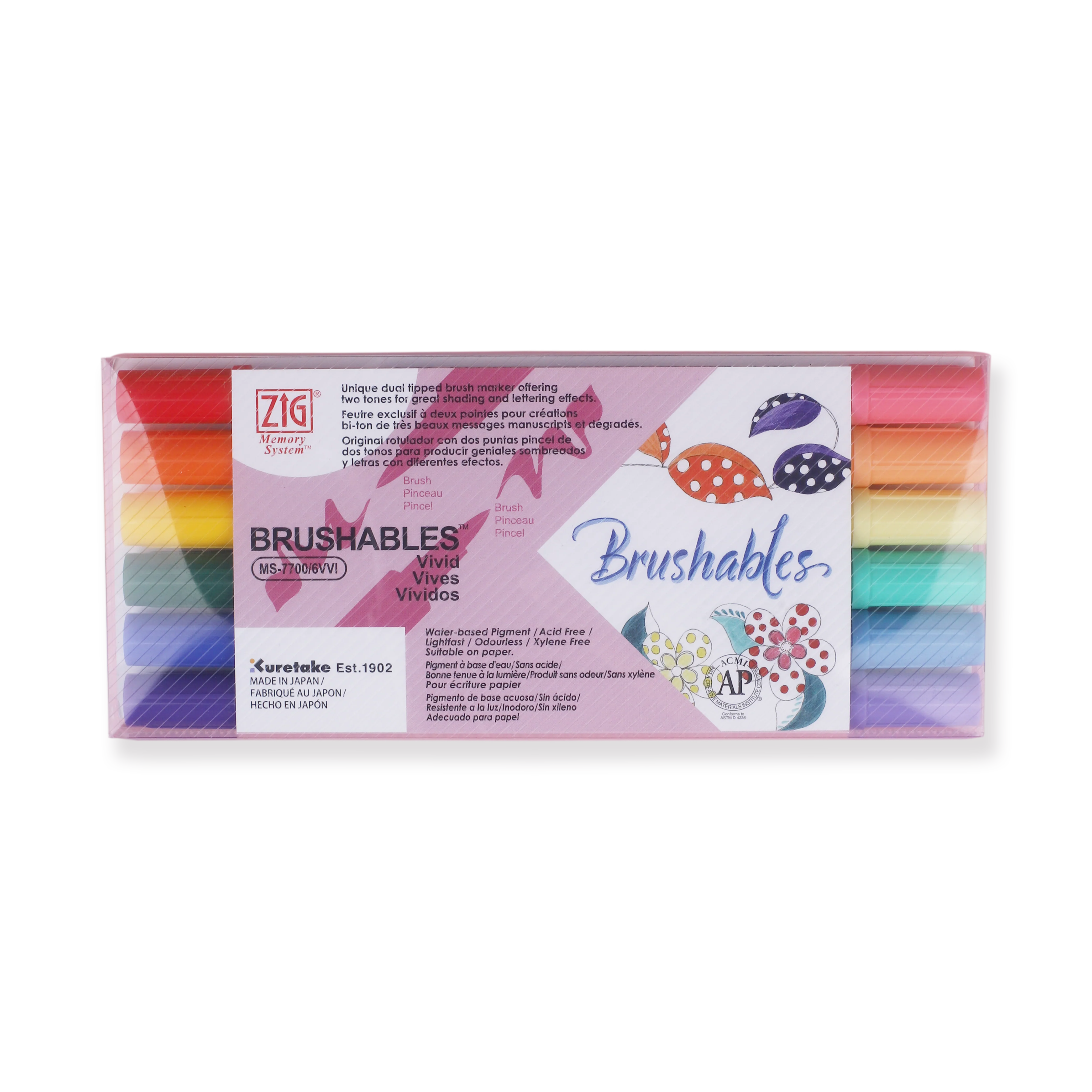 Kuretake ZIG Brushables Brush Pen - 6 Color Vivid Set